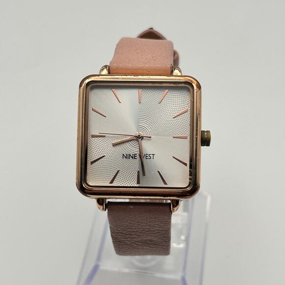 Nine West Accessories - Nine West Rose Gold Square Dial Pink Leather 30mm Women’s Watch